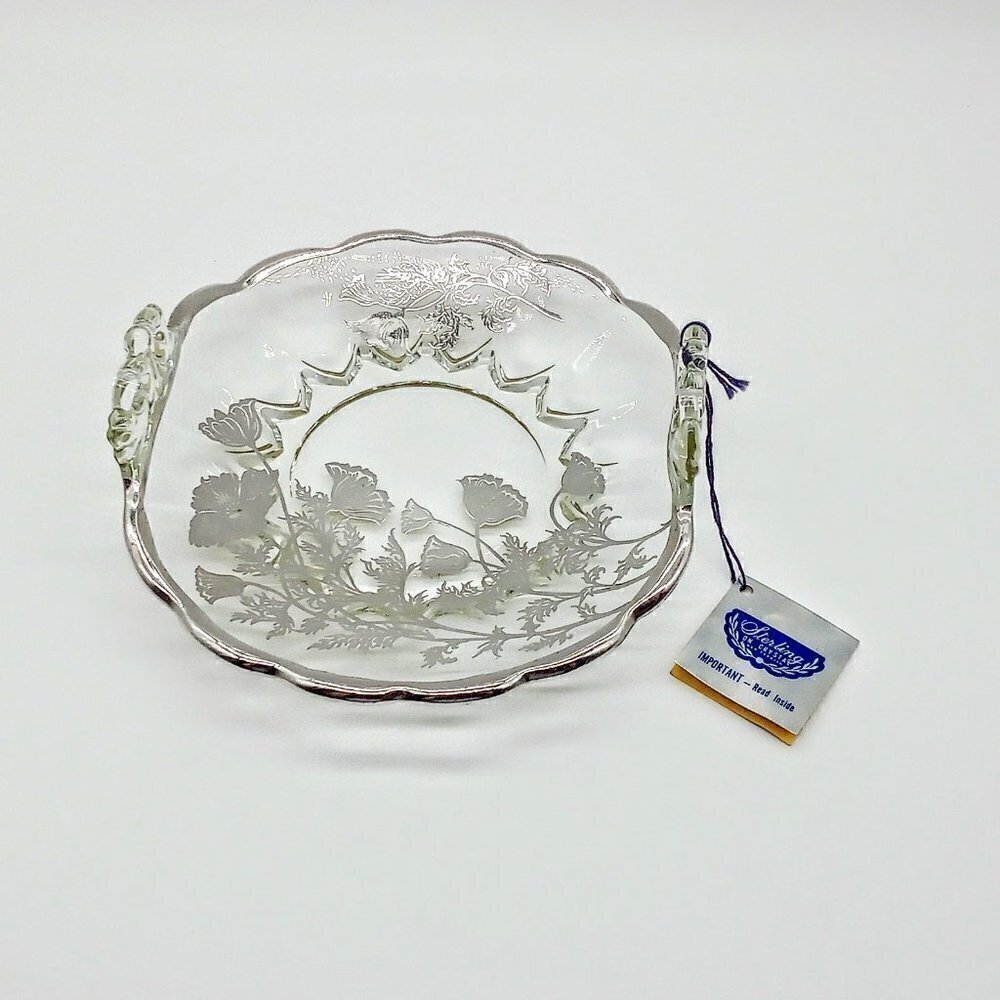 Silver City Glass Sterling Crystal Double-Handle Dish NWT